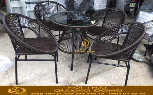 bàn ghế giả mây QD-361 màu nâu