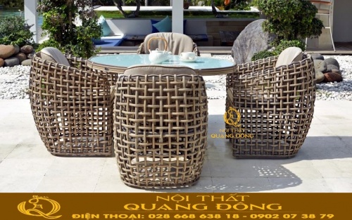 Bàn ghế giả mây QD-365 màu nâu