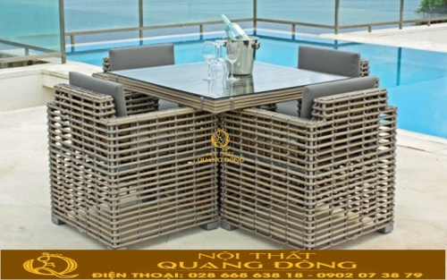Bàn ghế mây nhựa ngoài trười QD-366