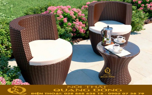 Bàn ghế giả mây QD-367 màu nâu cho bạn thêm chọn lựa