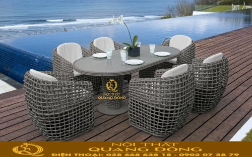 Bàn ghế giả mây QD-369 màu xám