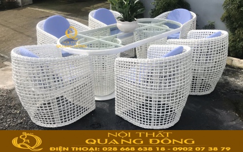 Mẫu bàn ghế ngoài trời giả mây cao cấp QD-369