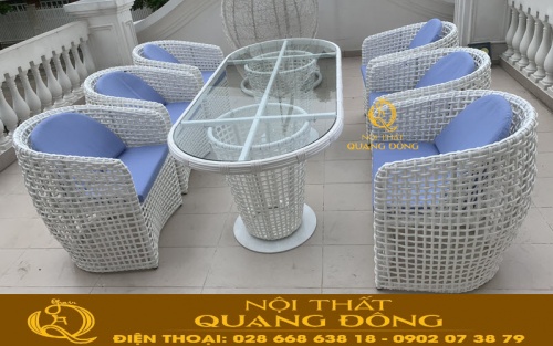 Bộ bàn 6 ghế bằng nhựa giả mây QD-369 được ghi hình tại sân thượng khách hàng, Anh Nguyễn Khánh Tú, Dĩ An, Bình Dương