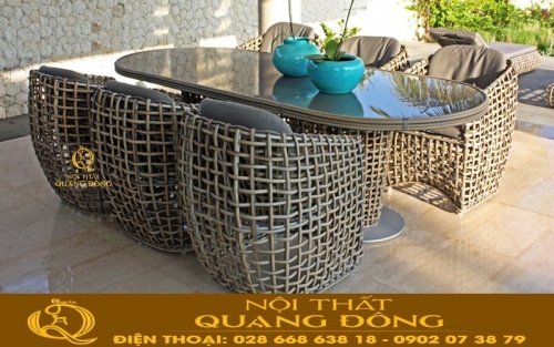 Bàn ghế giả mây QD-369 màu nâu tự nhiên