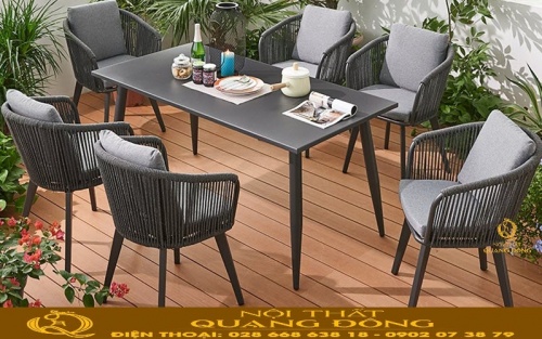 Bộ bàn ghế giả mây QD-374 với 6 ghế 1 bàn 