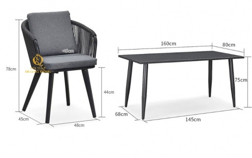 Kích thước sản phẩm bàn ghế giả mây QD-374