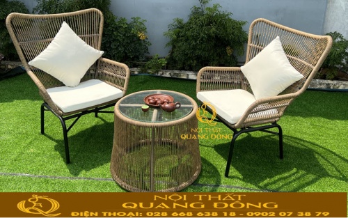 Mẫu ghế sân vườn đan sợi mây nhựa tròn giả mây QD-387