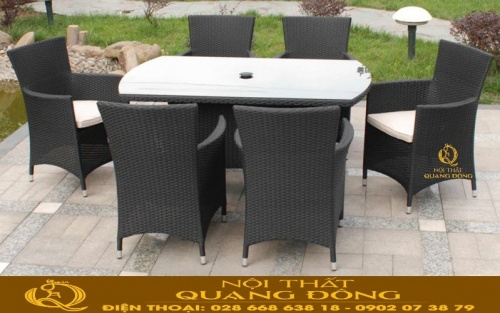 Bàn ghế giả mây QD-393 màu đen