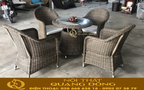 Bàn ghế giả mây đan sợi mây nhựa tròn QD-399