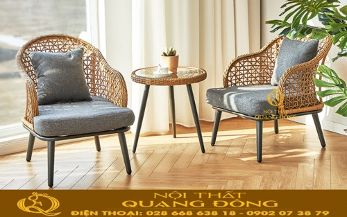 Bàn ghế giả mây QD-309 màu vân loang nâu khá sang trọng và bắt mắt
