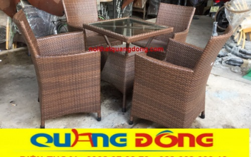 Bàn ghế giả mây QD-064 màu nâu giả gỗ
