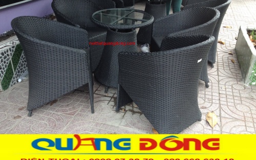 Bàn ghế giả mây QD-098 màu đen sang trọng