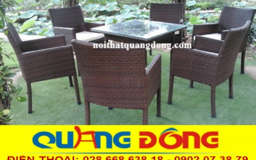 Bộ bàn ghế giả mây QD-198 gồm 6 ghế 1 bàn đẹp cho sân vườn