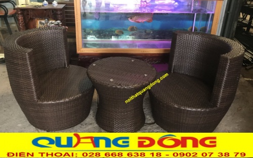 Mẫu ghế dùng ban công - Bàn ghế giả mây QD-2075 màu nâu