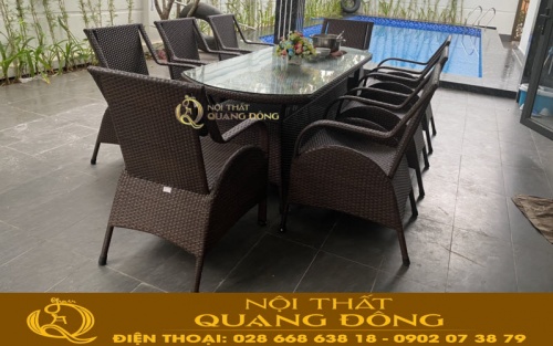Mẫu bàn ghế BBQ giả mây ngoài trời QD-276