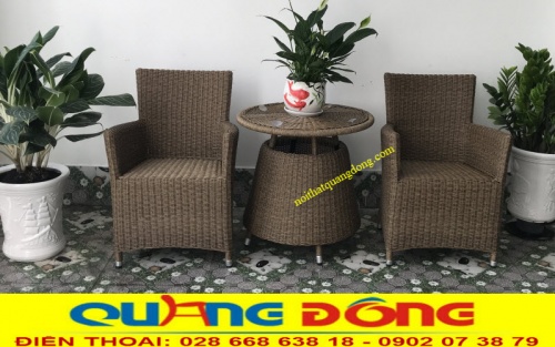 Bàn ghế giả mây QD-273 dùng cho ban công 2 ghế 1 bàn