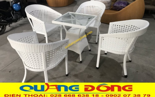 Mẫu bàn ghế giả mây QD-274 tone màu trắng tinh khôi