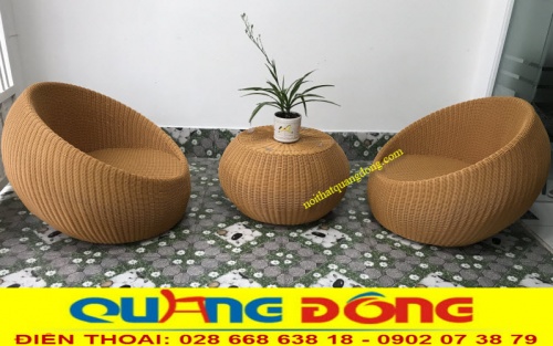 bàn ghế mây nhựa hình trứng phom lớn dùng nội thất