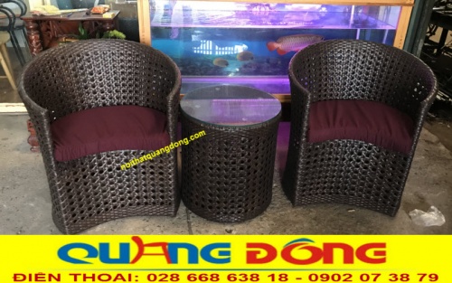 Bàn ghế nhựa giả mây QD-344 màu nâu giả gỗ