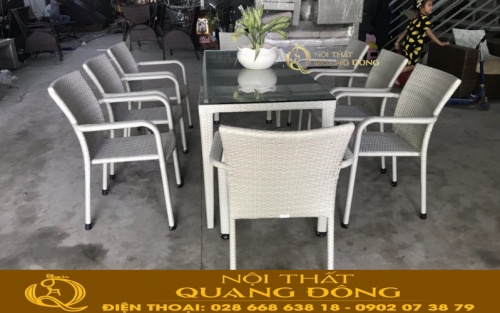 Bàn ghế giả mây 351 màu xám ghi