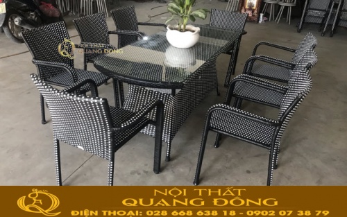 Bàn ghế giả mây QD-351 màu trắng đen