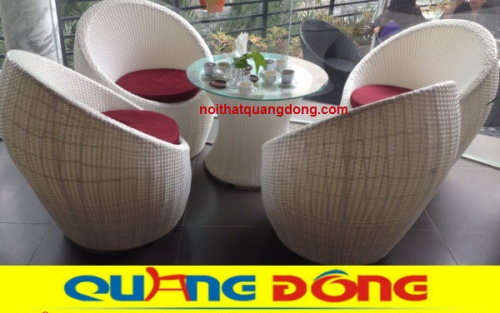 Bàn ghế giả mây QD-211 màu trắng