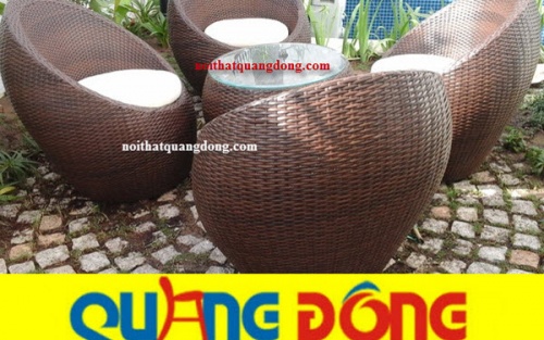 Bàn ghế giả mây QD-211 màu nâu giả gỗ
