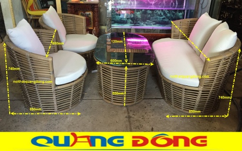 Kích Thước chuẩn bộ bàn ghế giả mây QD-2056