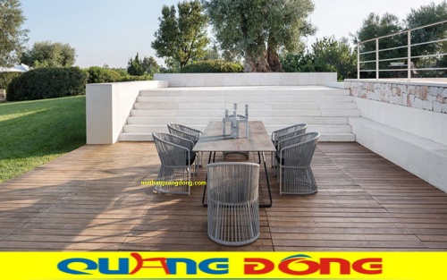Bàn ghế giả mây QD-2063 màu xám