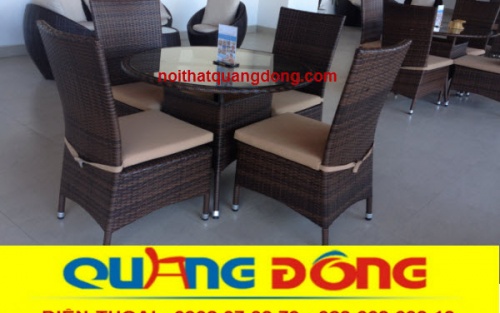 bàn ghế giả mây QD-209 gam màu nâu cafe sang trọng