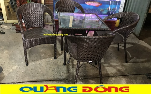 bàn ghế giả mây QD-281 màu nâu