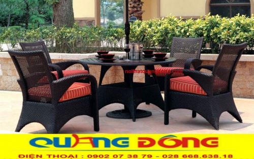 Bàn ghế giả mây QD-321 màu nâu