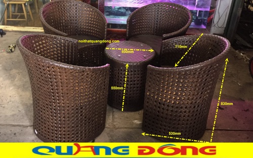 Bộ bàn ghế giả mây QD-344 màu nâu