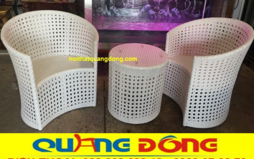 Bàn ghế giả mây QD-344 màu trắng tinh khôi