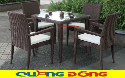 Bộ bàn ghế giả mây QD-363 màu nâu dùng cho sân vườn