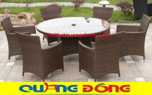 Bàn ghế giả mây QD-393 bàn tròn 6 ghế