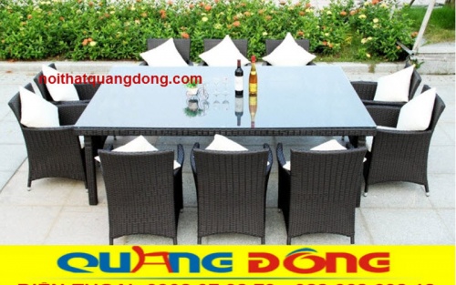 Bàn ghế giả mây QD-393 sử dụng 8 ghế 1 bàn