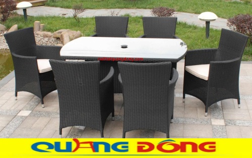 Bàn ghế giả mây QD-393 màu đen