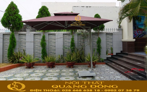 Dù lệch tâm vuông 3 mét không rèm màu nâu
