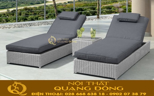 Mẫu ghế nằm thư giãn cho hồ bơi đan sợi mây nhựa giả mây QD-1258