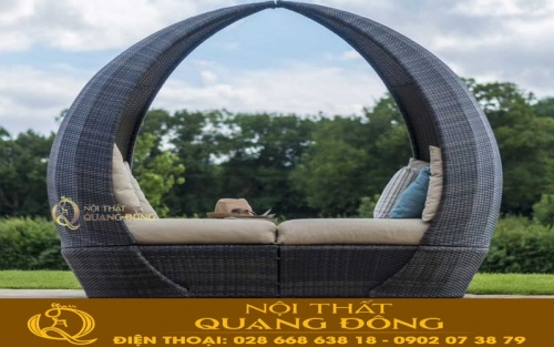 giường tắm nắng giả mây, mẫu ghế nằm hồ bơi bãi biển có mái vòm