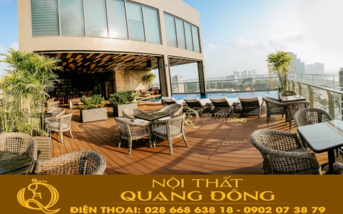 Mẫu bàn ghế giả mây ngoài trời QD-315 tại Northern charm Hotel