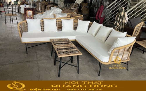 Bộ sofa góc giả mây QD-705 vừa được hoàn thiện tại xưởng Nội thất Quang Đông