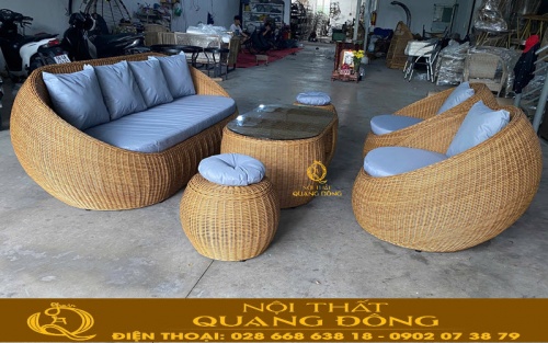 Bộ sofa giả mây QD-753 hoàn thiện tại xưởng Nội thất Quang Đông