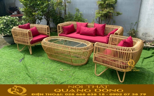 Bàn ghế sofa giả mây QD-754 sân vườn hiện đại
