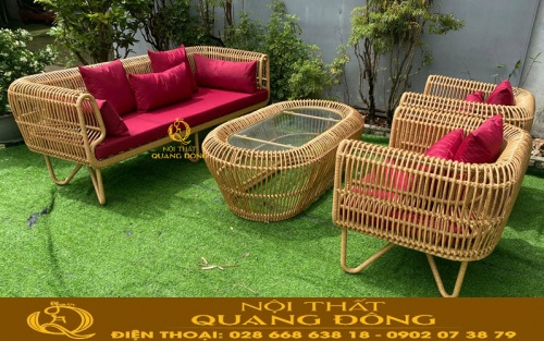 Bộ sofa giả mây QD-754 phối bàn kính sang trọng
