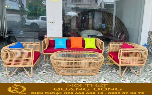 Sofa giả mây QD-754 màu vàng mây tự nhiên, sang trọng và tinh tế
