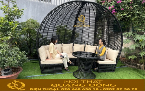 Sofa mây nhựa mái vòm QD - 755 cho không gian ngoài trời