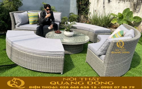 Sofa ngoài trời đan thủ công mỹ nghệ bằng sợi mây nhựa giả mây