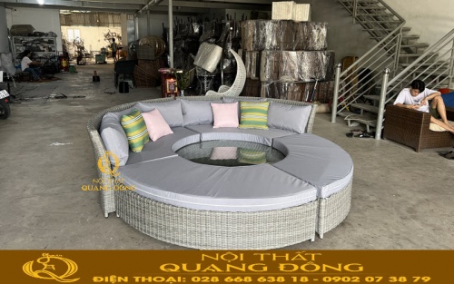 Mẫu sofa giả mây QD-621 ghi hình tại xưởng sản xuất công ty Nội Thất Quang Đông